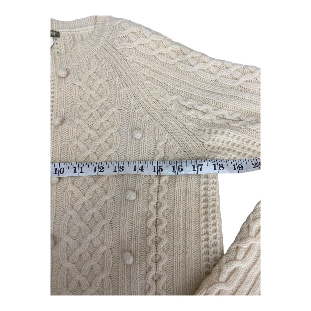 J. Crew Women's Small Lambswool Popcorn Pom Cable-knit Fisherman Sweater HTF - Picture 12 of 16